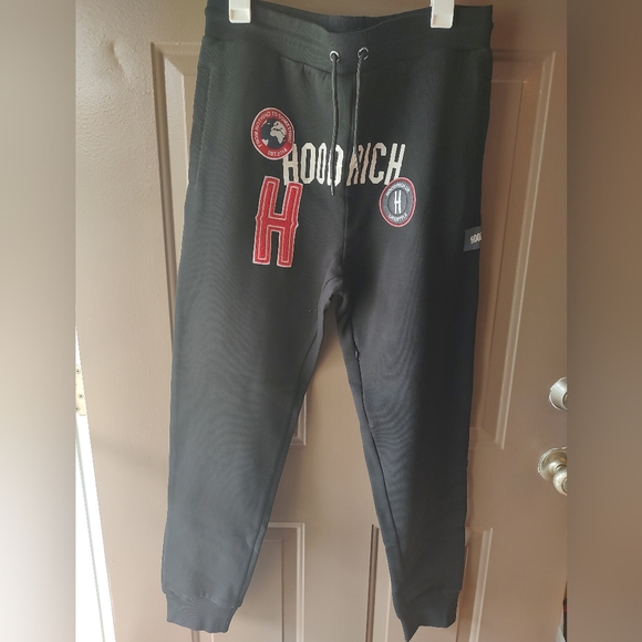 HOODRICH UK Letterman Patch Logo Jogger Sweatpants Black Stash Pocket Sz Large - Picture 3 of 7